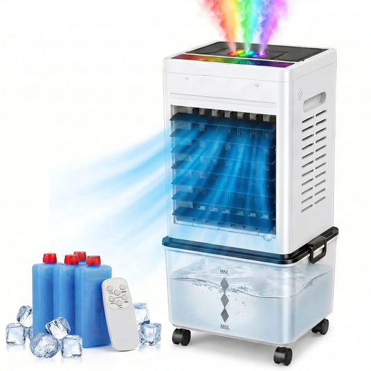 4 in 1 Evaporative Air Cooler, Windowless Portable Air Conditioner with Remote, Humidifier, 6 Speeds , 24H Timer, Swamp Cooler with 2.64 Gal Detachable Water Tank for Bedroom