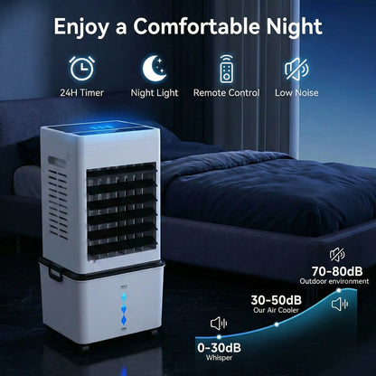 4 in 1 Evaporative Air Cooler, Windowless Portable Air Conditioner with Remote, Humidifier, 6 Speeds , 24H Timer, Swamp Cooler with 2.64 Gal Detachable Water Tank for Bedroom