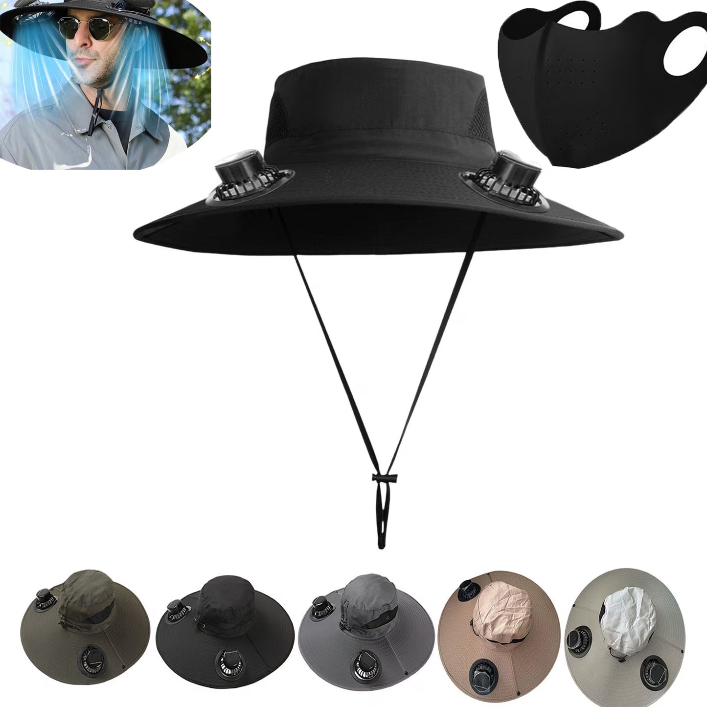 Solar Fan Hat,Solar Powered Fan Hat,Wide Brim Solar Fan Hat Outdoor Wide Brim Sun Hat Solar Panel Fan Hat Solar Hat with Built in Fan with 2 Solar Fan Fishing Hat for Men - Removable & Usb Charging