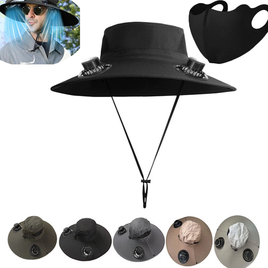 Solar Fan Hat,Solar Powered Fan Hat,Wide Brim Solar Fan Hat Outdoor Wide Brim Sun Hat Solar Panel Fan Hat Solar Hat with Built in Fan with 2 Solar Fan Fishing Hat for Men - Removable & Usb Charging