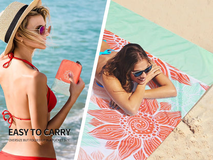Beach Blanket Sandproof Extra Large Beach Mat Adults Waterproof Quick Drying Sand Free Mat Made by Premium Polyester with 4 Stakes & 4 Corner Pockets for Outdoor Travel Camping Hiking