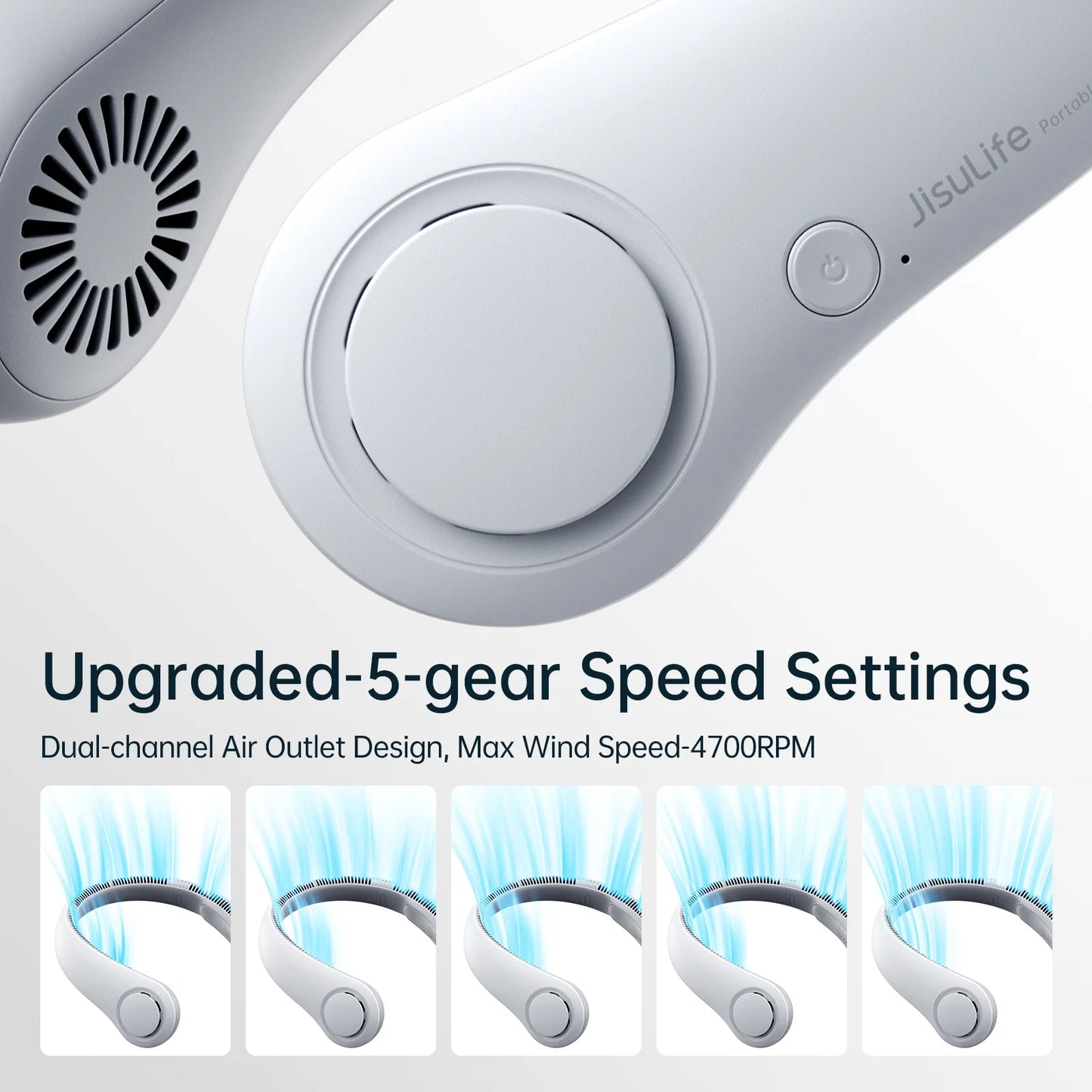 Portable Neck Fan, Rechargeable Wearable Fan, Hands-Free Stadium Fan, Quiet 25Db, 5 Speeds, 16H Battery Life, Essential for Indoor/Outdoor, Gift for Women, Men - White