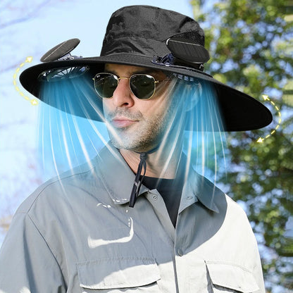 Solar Fan Hat,Solar Powered Fan Hat,Wide Brim Solar Fan Hat Outdoor Wide Brim Sun Hat Solar Panel Fan Hat Solar Hat with Built in Fan with 2 Solar Fan Fishing Hat for Men - Removable & Usb Charging