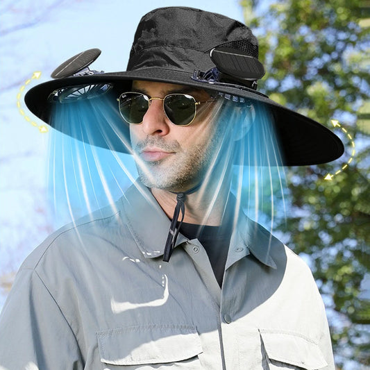 Solar Fan Hat,Solar Powered Fan Hat,Wide Brim Solar Fan Hat Outdoor Wide Brim Sun Hat Solar Panel Fan Hat Solar Hat with Built in Fan with 2 Solar Fan Fishing Hat for Men - Removable & Usb Charging