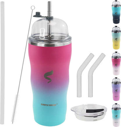 20Oz Insulated Tumbler with Straw and Lid, Stainless Steel Coffee Cup, Double Wall Vacuum Travel Mug,Spill Proof Iced Coffee Tumbler, Beach Tumbler, Green Red Tumbler