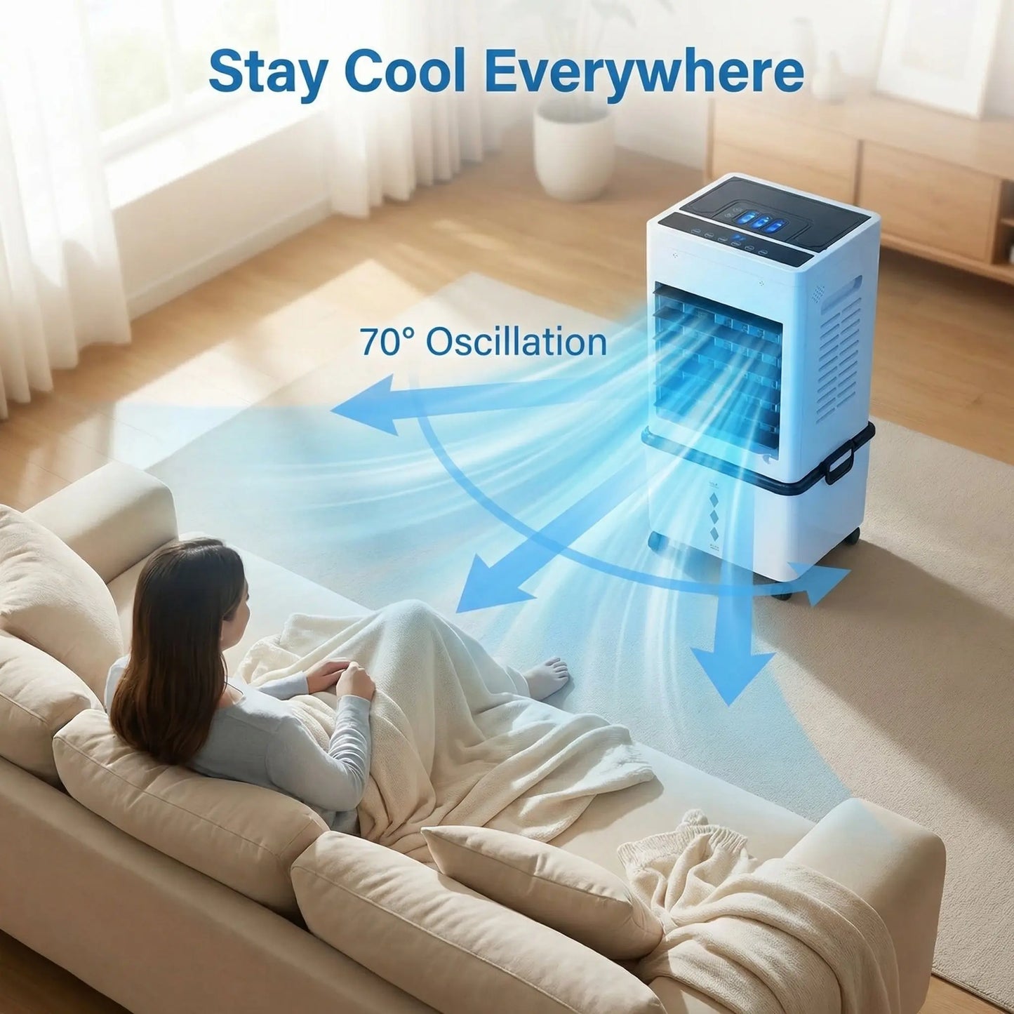 4 in 1 Evaporative Air Cooler, Windowless Portable Air Conditioner with Remote, Humidifier, 6 Speeds , 24H Timer, Swamp Cooler with 2.64 Gal Detachable Water Tank for Bedroom