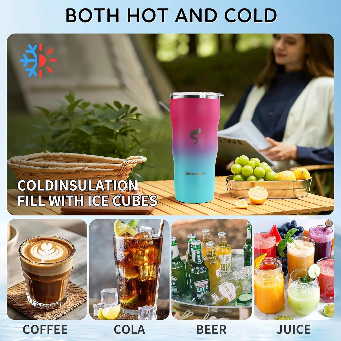 20Oz Insulated Tumbler with Straw and Lid, Stainless Steel Coffee Cup, Double Wall Vacuum Travel Mug,Spill Proof Iced Coffee Tumbler, Beach Tumbler, Green Red Tumbler