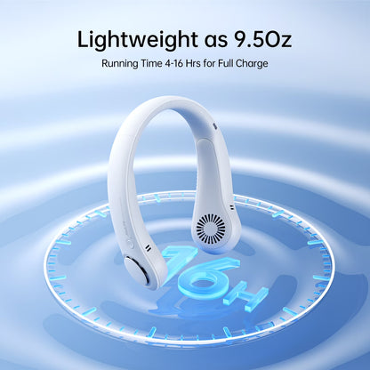 Portable Neck Fan, Rechargeable Wearable Fan, Hands-Free Stadium Fan, Quiet 25Db, 5 Speeds, 16H Battery Life, Essential for Indoor/Outdoor, Gift for Women, Men - White